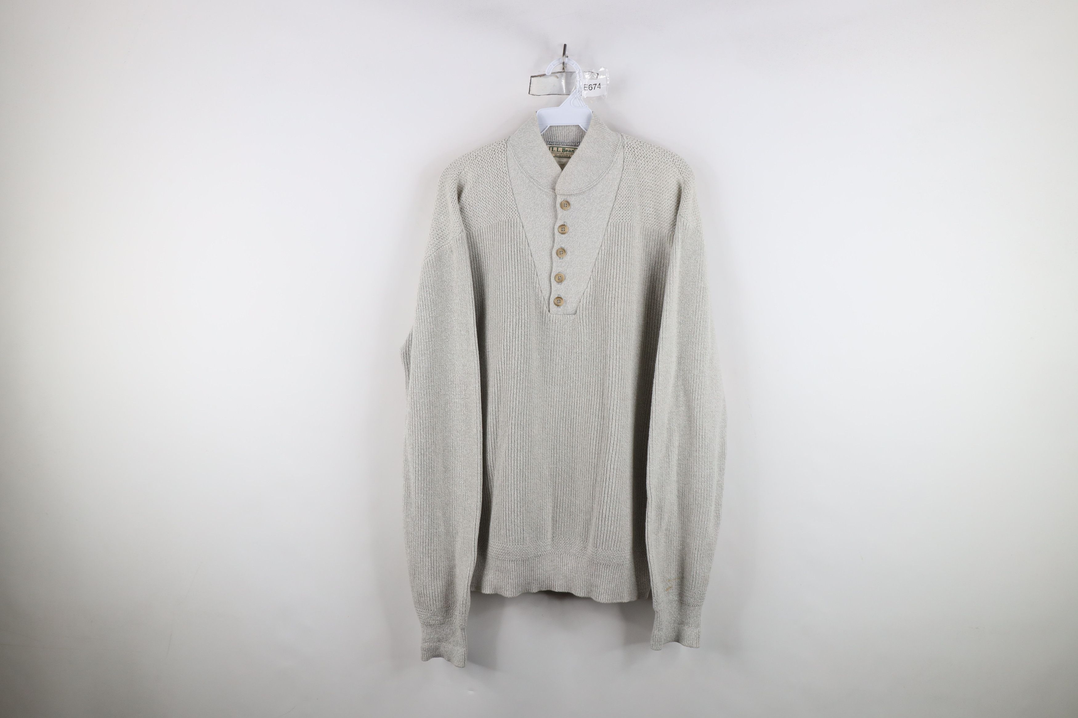 L.L. Bean Vintage 70s LL Bean Ribbed Knit Henley Sweater Gray USA Size US L / EU 52-54 / 3 - 1 Thumbnail