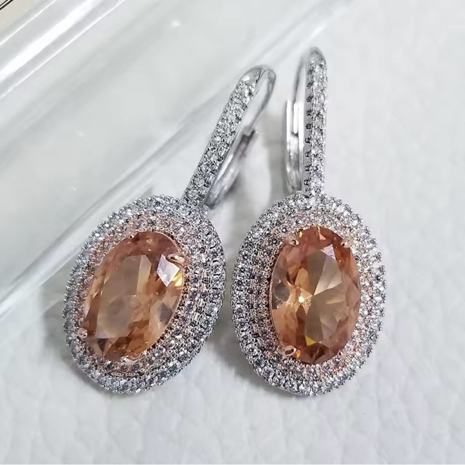 Other New 925 Sterling Silver Oval MorganiteDrop Earrings Size ONE SIZE - 5 Thumbnail