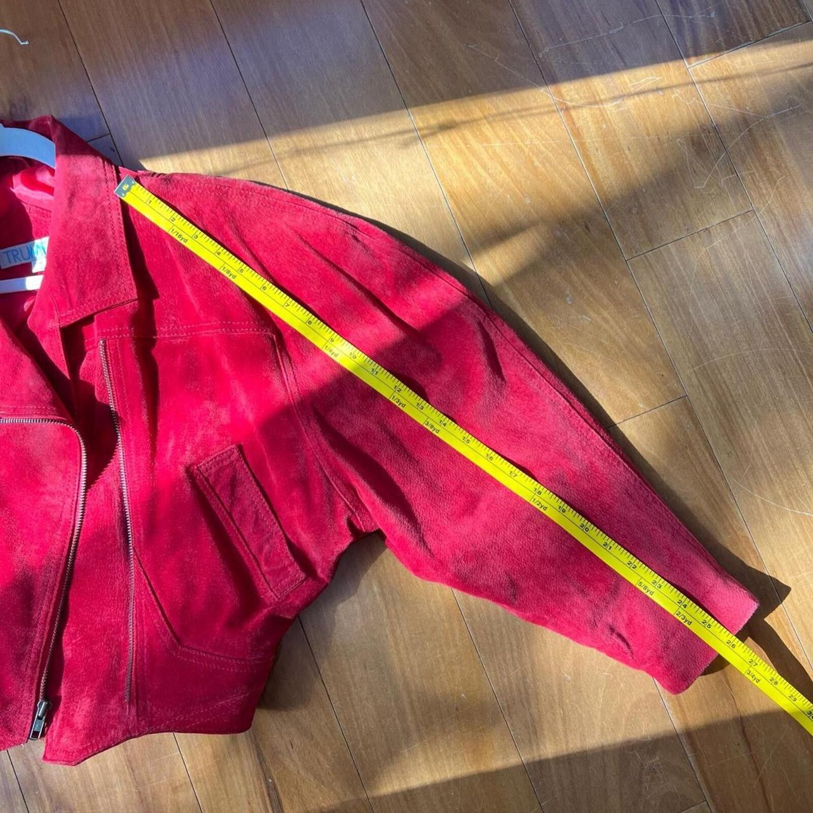 Donald Trump Vintage Red Suede Leather Cropped Jacket Moto 90s Size M / US 6-8 / IT 42-44 - 6 Thumbnail