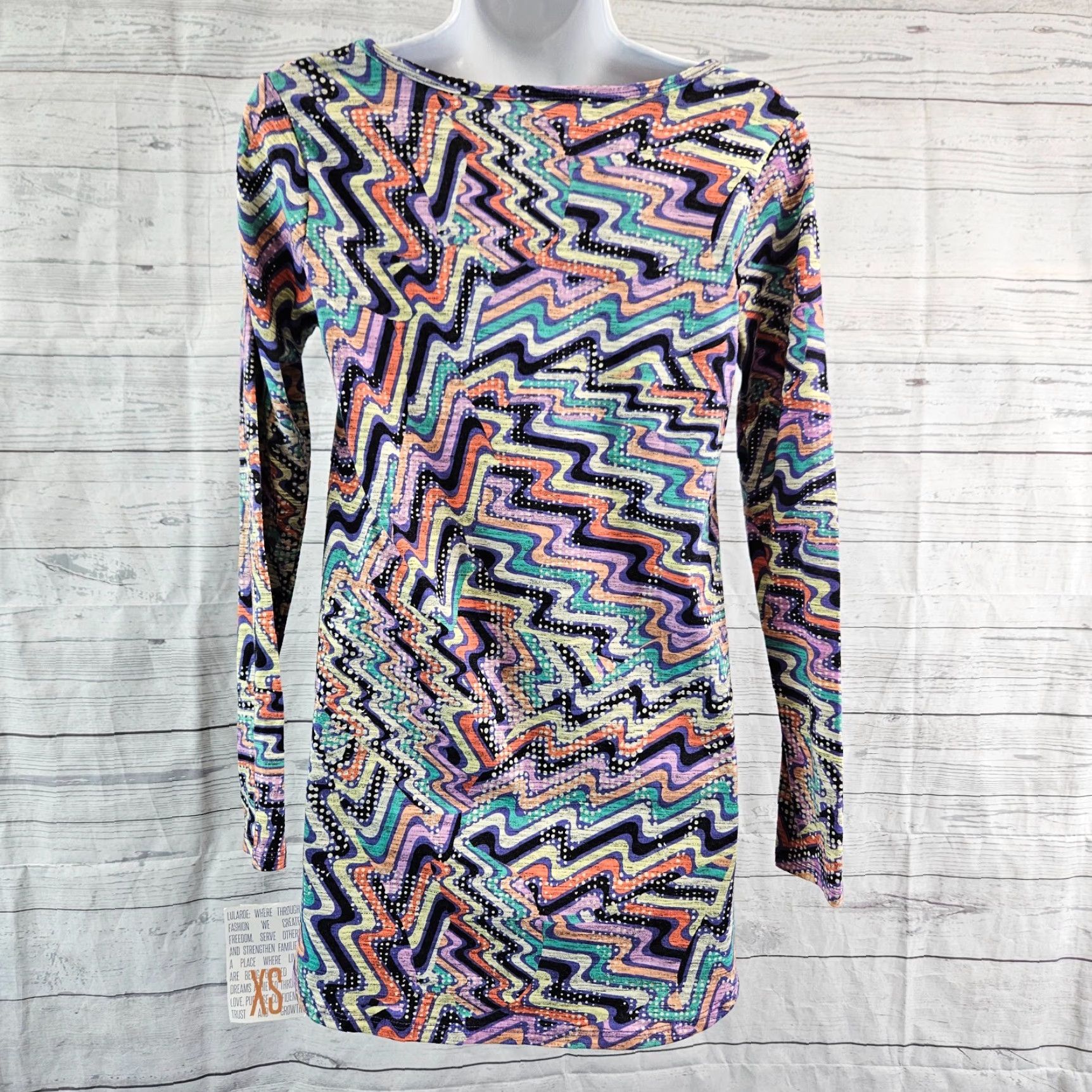 Vintage VINTAGE LuLaRoe Womens Lynnae Top XS Purple Yellow Long Sleeve Cotton Blend Size XS / US 0-2 / IT 36-38 - 5 Thumbnail