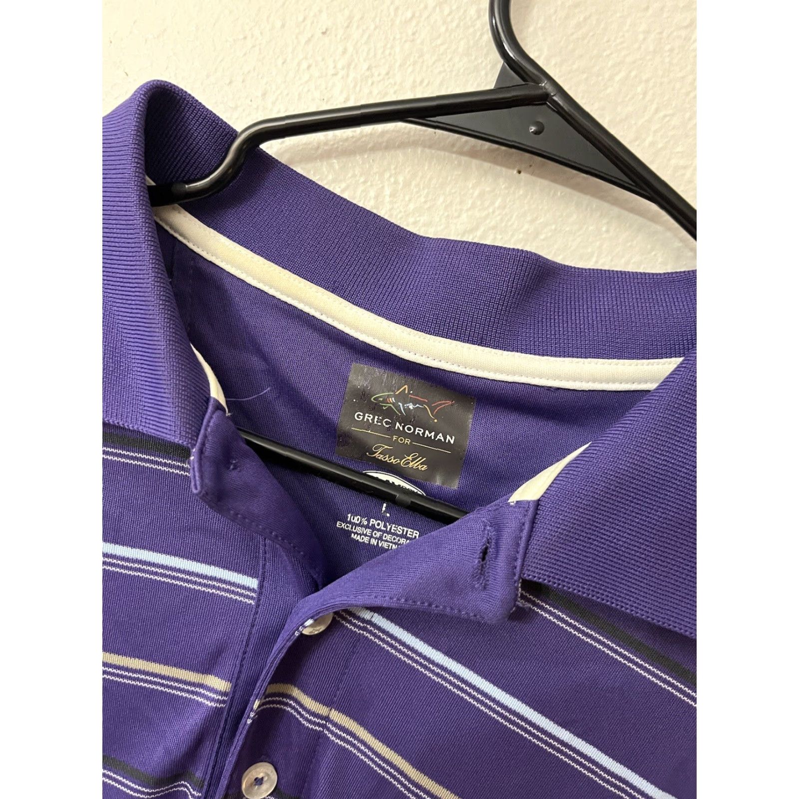 Vintage Greg Norman for Tasso Elba Golf Polo Shirt Men’s Large Purple Striped Size US L / EU 52-54 / 3 - 3 Thumbnail