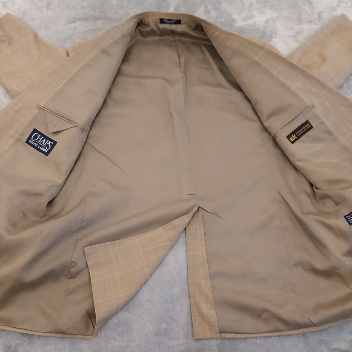 Chaps Chaps Blazer Mens 44 Beige Plaid Wool Two-Button Single Vent Notch Lapel Jacket Coat Size 44R - 7 Thumbnail