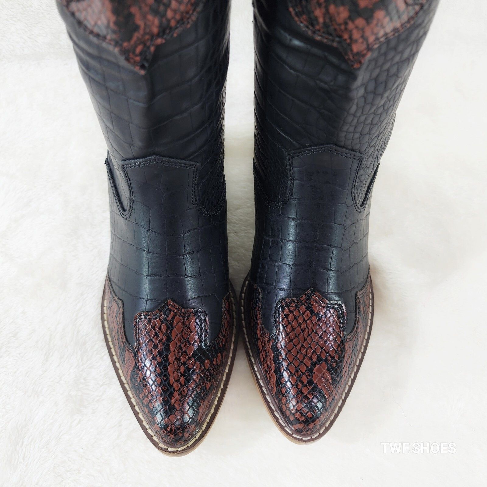 Other Snake Bite Black Western Reptile Cowboy Pull On Country Cowg Size US 9 / IT 39 - 6 Thumbnail