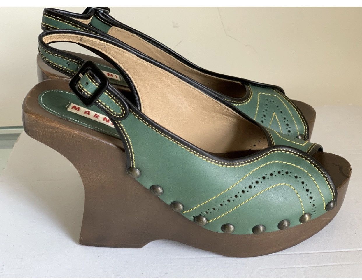 Marni Marni Leather Platform Wedge Sandals Size US 10 / IT 40 - 3 Thumbnail