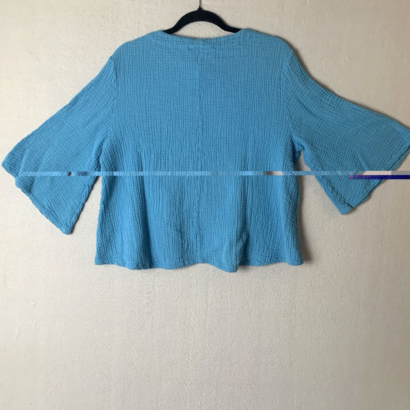 Bell Bryn Walker Top Women Medium Blue Texture Gauzy 3/4 Bell Slv Preppy Career USA Size M / US 6-8 / IT 42-44 - 2 Thumbnail