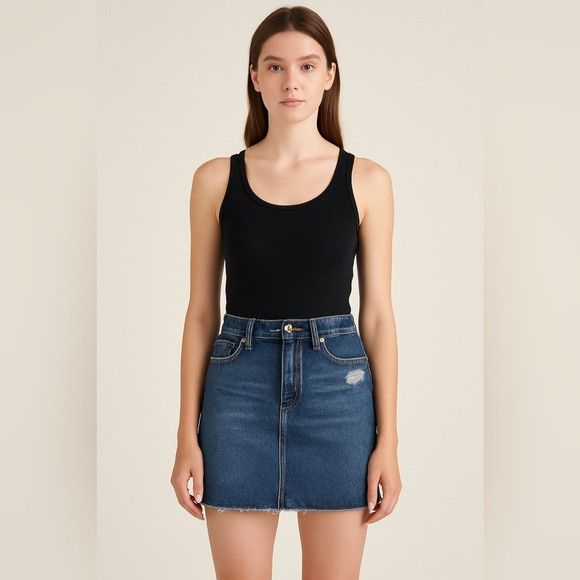 7 For All Mankind 7 For All Mankind Distressed Denim Mini Skirt Size 28 Size 28" / US 6 / IT 42 - 1 Thumbnail