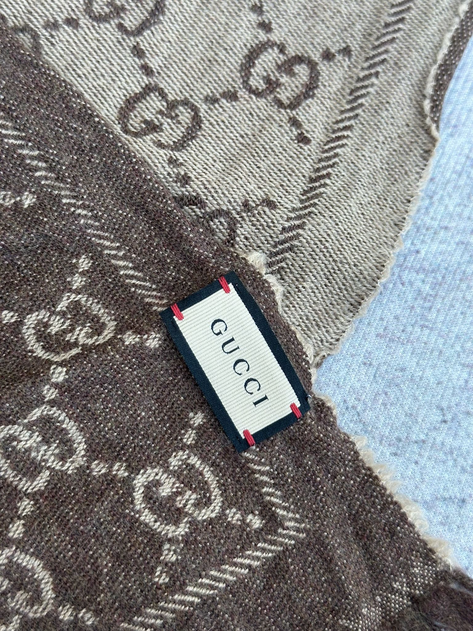 Gucci Gucci Scarf GG Monogram Logo Brown and Beige Two-tone Wool Size ONE SIZE - 7 Thumbnail