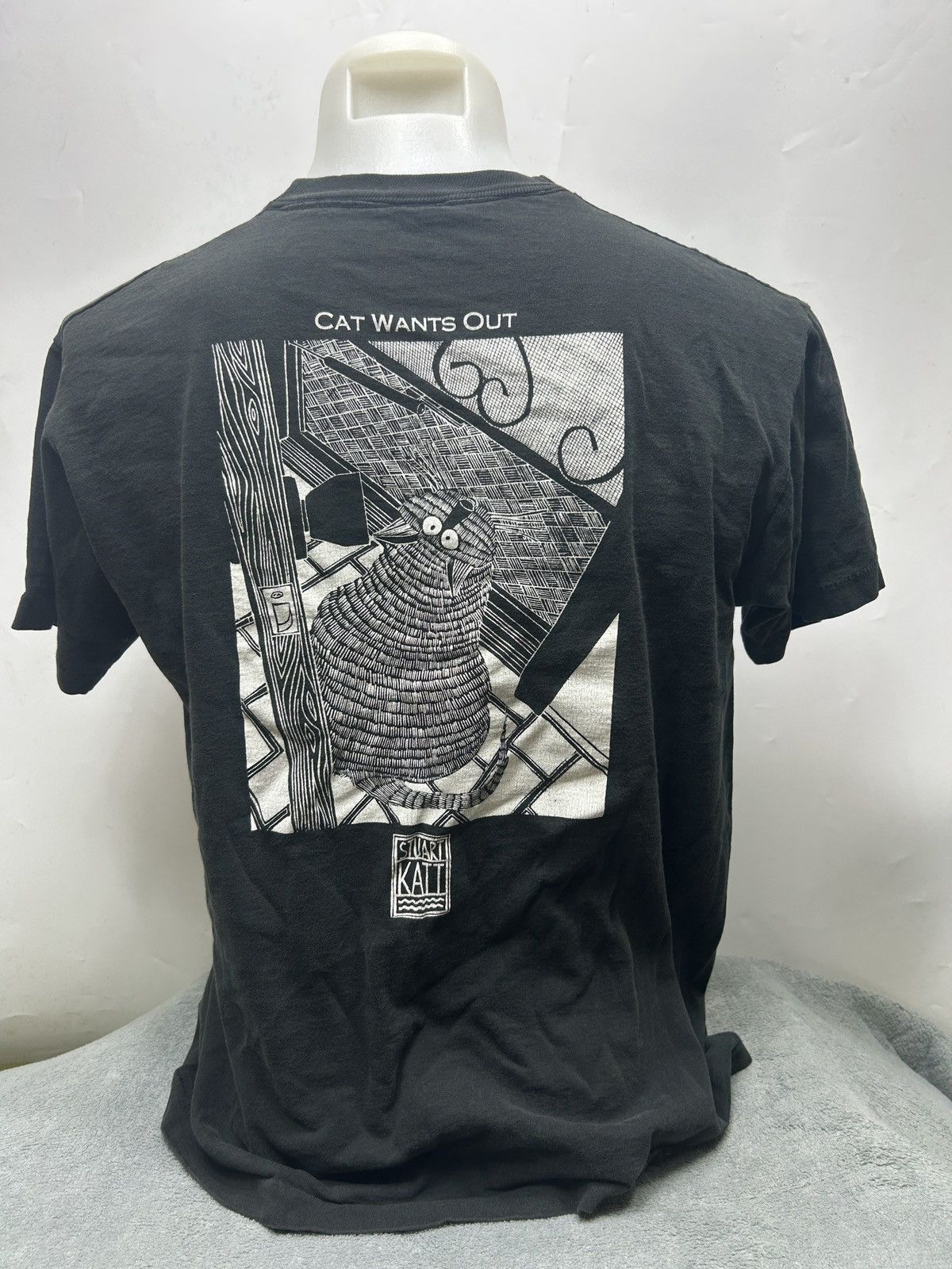 Vintage Vintage Cat Wants In Stuart Katt 90s T-Shirt Size L Size US L / EU 52-54 / 3 - 3 Thumbnail