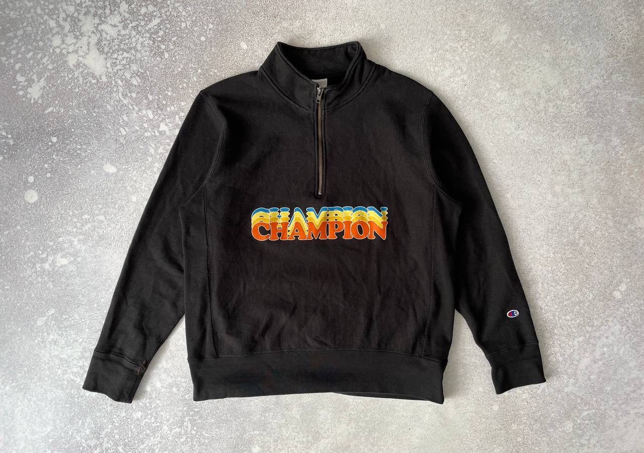 Champion × Vintage Vintage Champion 1/4 Sweatshirt Big Central Logo Y2K Rare Size US XL / EU 56 / 4 - 2 Thumbnail