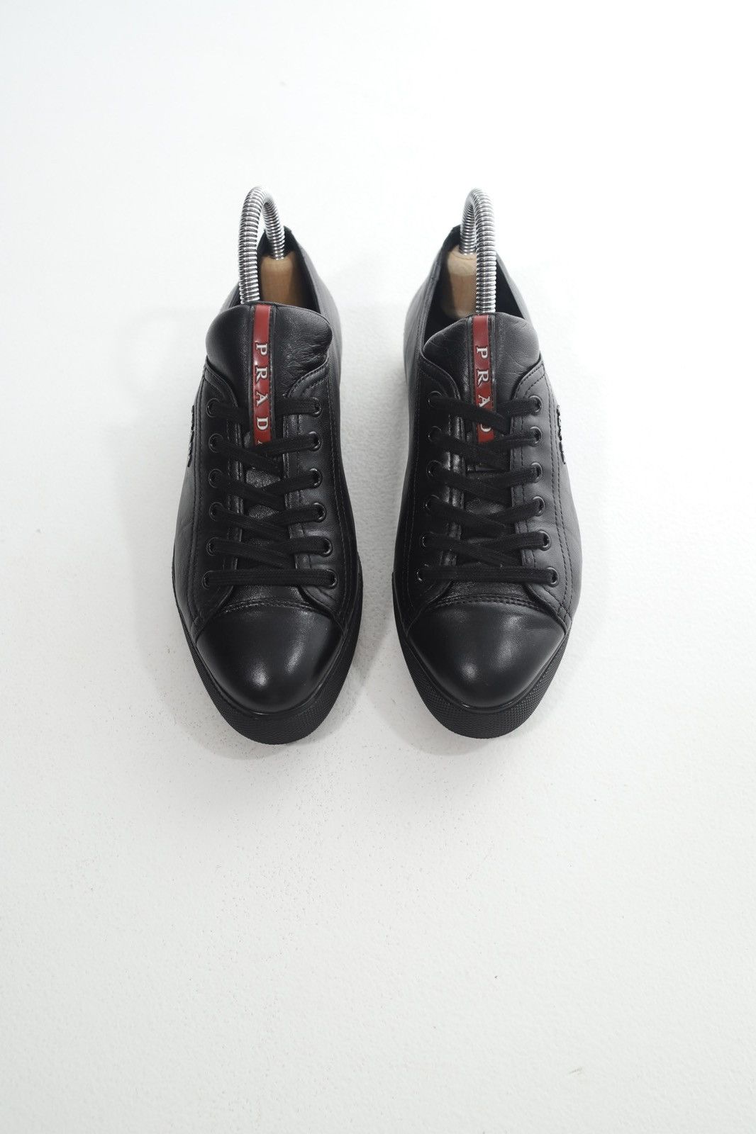Prada PRADA Sneakers Low-Top Leather Shoes Red Tab Logo Black Wmns Size US 6.5 / IT 36.5 - 4 Thumbnail