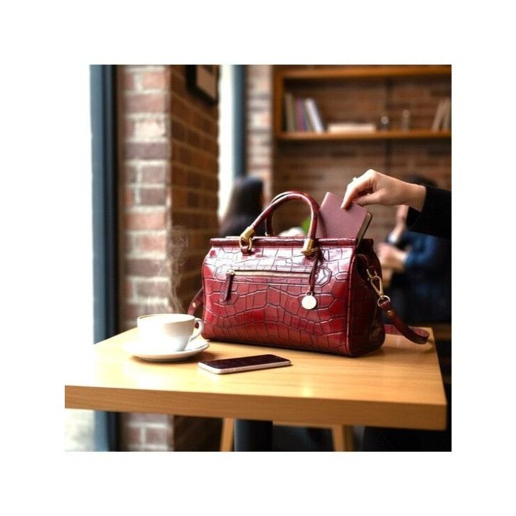 BRAHMIN Brahmin Elegant Crocodile-Embossed Red Leather Satchel Handb Size ONE SIZE - 2 Thumbnail