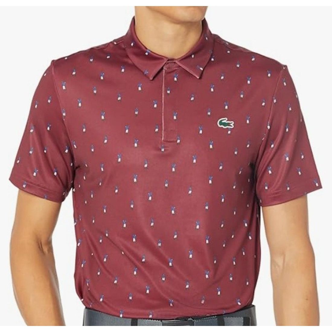 Lacoste Men's Golf Printed Recycled Polyester Polo Wine L