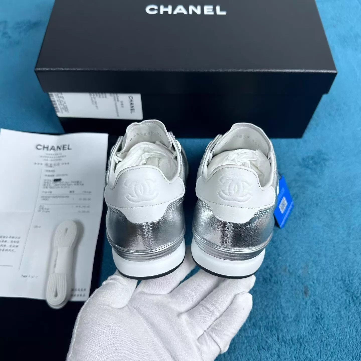 Chanel Chanel 25S Women's Silver Deerskin Trainer Size 35.5 Size US 5 / IT 35 - 4 Thumbnail