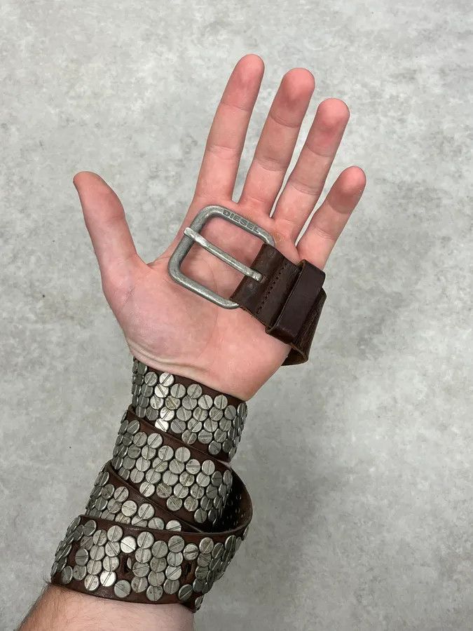 Diesel 2000s Diesel Studded Brown Leather Belt Size ONE SIZE - 2 Thumbnail