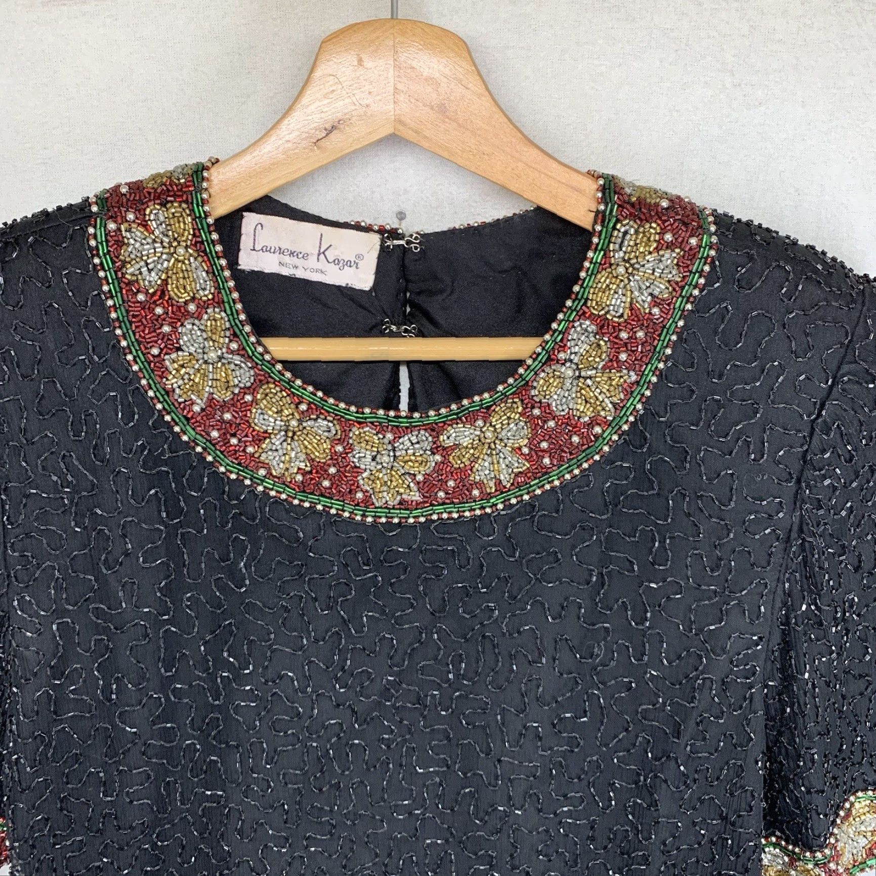 Vintage VINTAGE Laurence Kazar Women's Blouse Short Sleeve Silk Black Beaded Sequin 80s 90s Formal Party Size M / US 6-8 / IT 42-44 - 5 Thumbnail