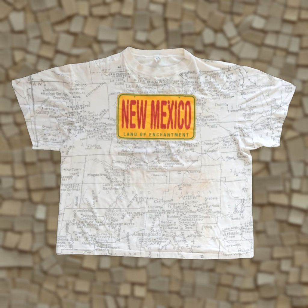 Sunray Sportswear NEW MEXICO LAND OF ENCHANTMENT MAP AOP GRAPHIC DISTRESSED T SHIRT USA MADE SZ XL MEN Shirt White Cotton Crew Neck Short Sleeve 1990s Size US XL / EU 56 / 4 - 1 Thumbnail