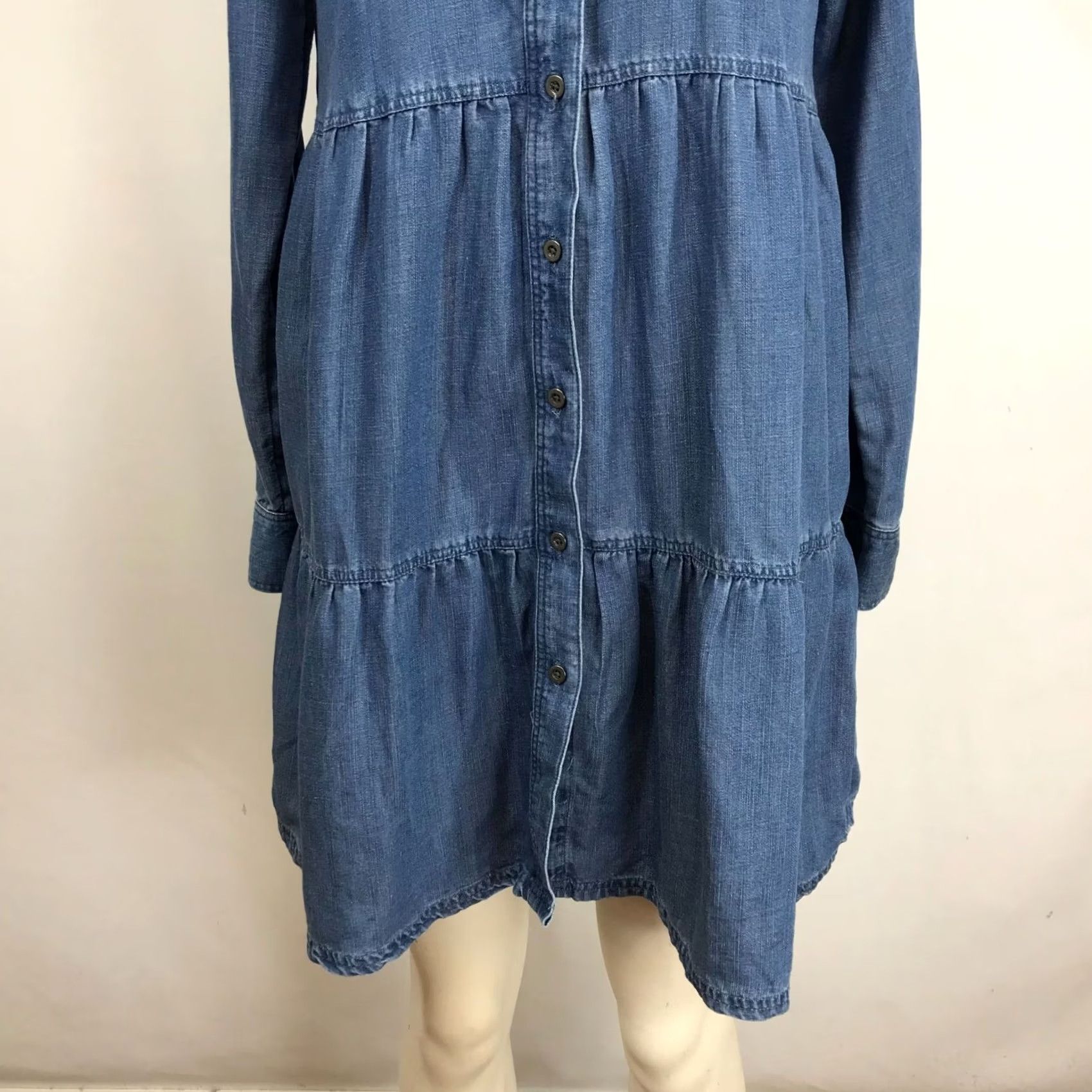 Loft LOFT WOMEN'S S BLUE DENIM LONG SLEEVE BUTTON LYOCELL RUFFLE DRESS Shirt Dress Small/XS? Wait: Correction needed. Size S / US 4 / IT 40 - 3 Thumbnail