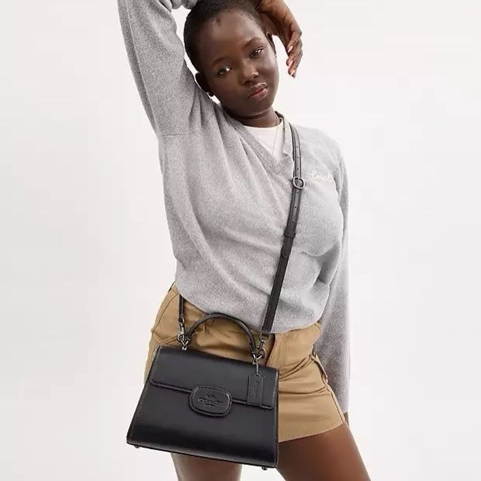 Coach NWT Coach Eliza Top Handle Bag Leather CT852, Gunmetal/Black Size ONE SIZE - 10 Thumbnail