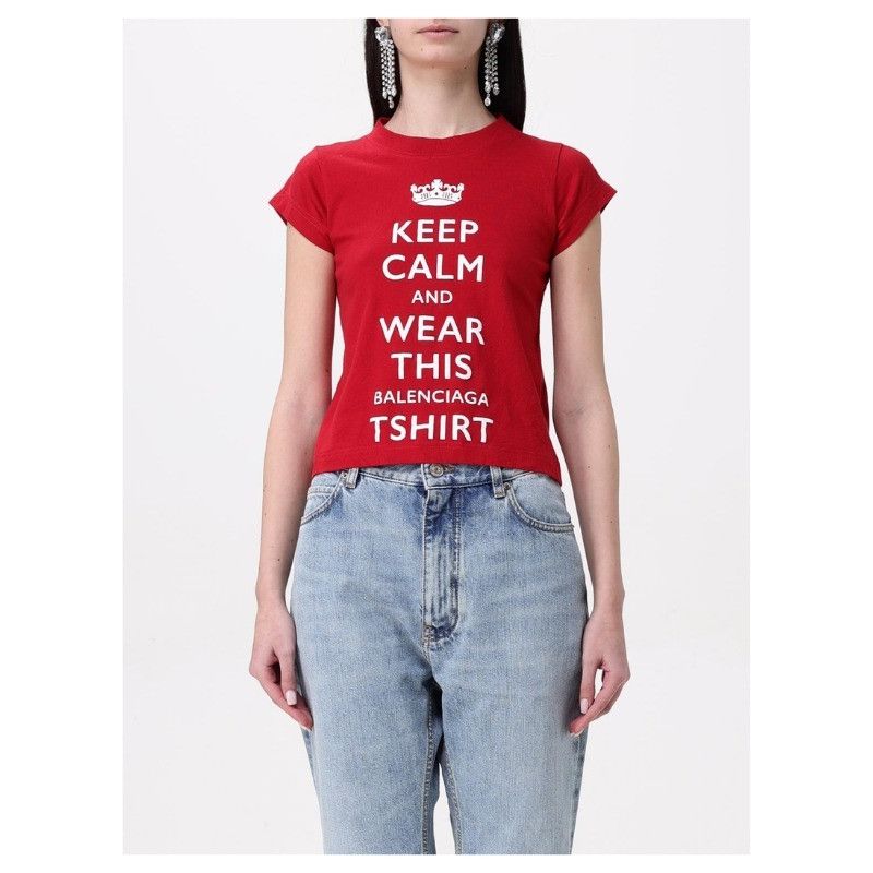 Balenciaga o1w1db11125 Keep Calm Shrunk T-Shirt in Red Size XL / US 12-14 / IT 48-50 - 2 Thumbnail