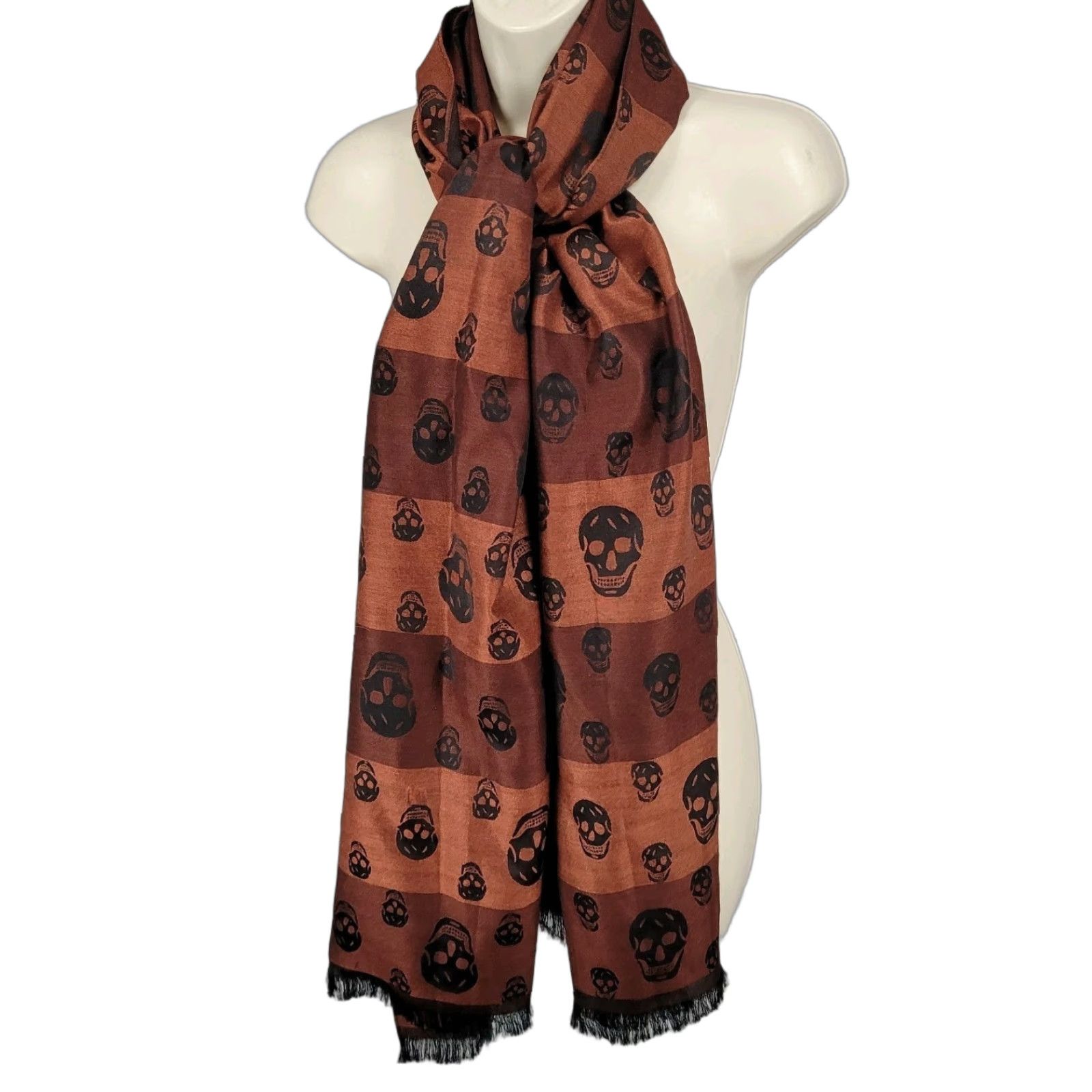 Romano Fiorenti 100% Silk Scarf Women 74x29 Orange Black Skulls Striped Italy Womens