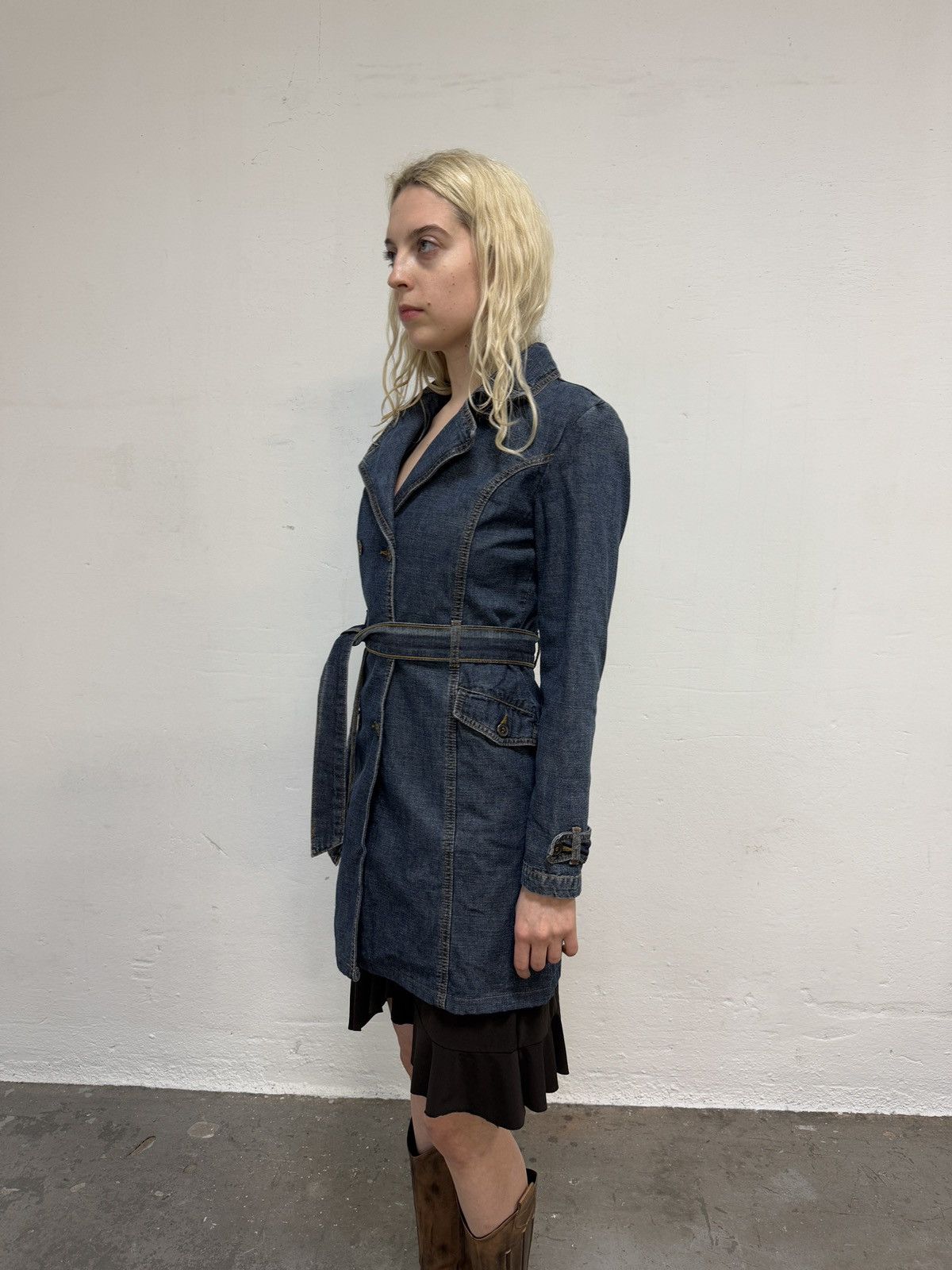 Vintage y2k Denim Trench Coat Size S / US 4 / IT 40 - 3 Thumbnail