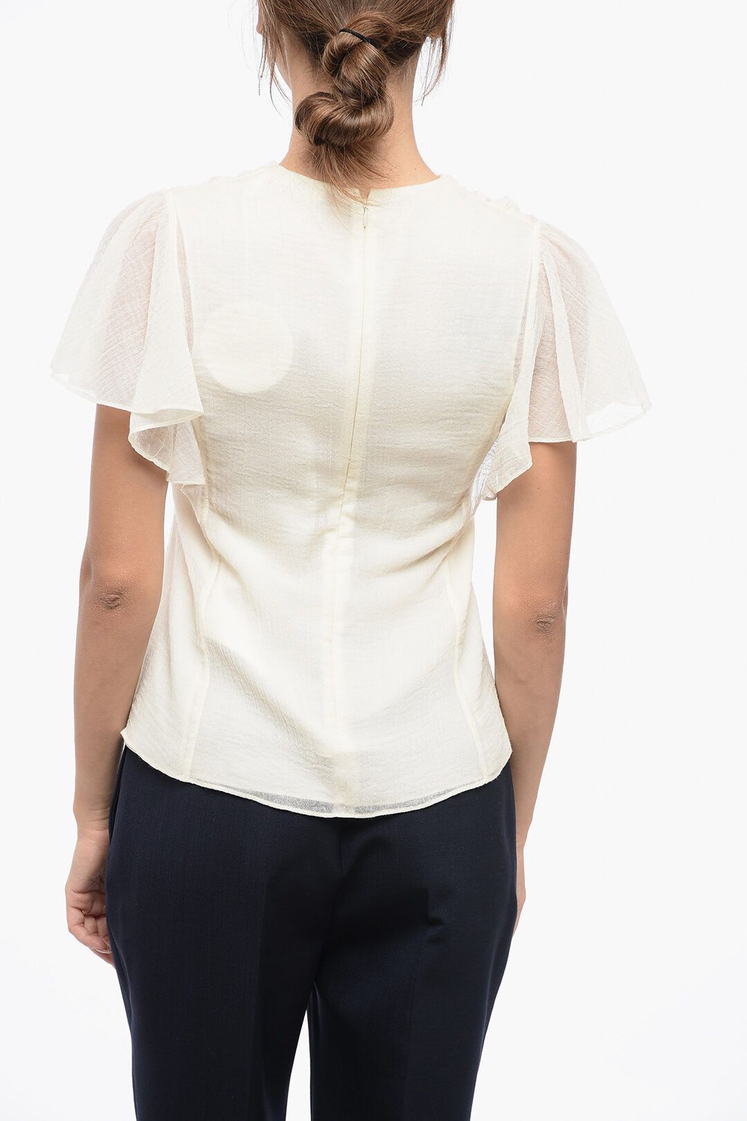 Chloe og1mm1125 Wool Blouse in Beige Size S / US 4 / IT 40 - 2 Thumbnail