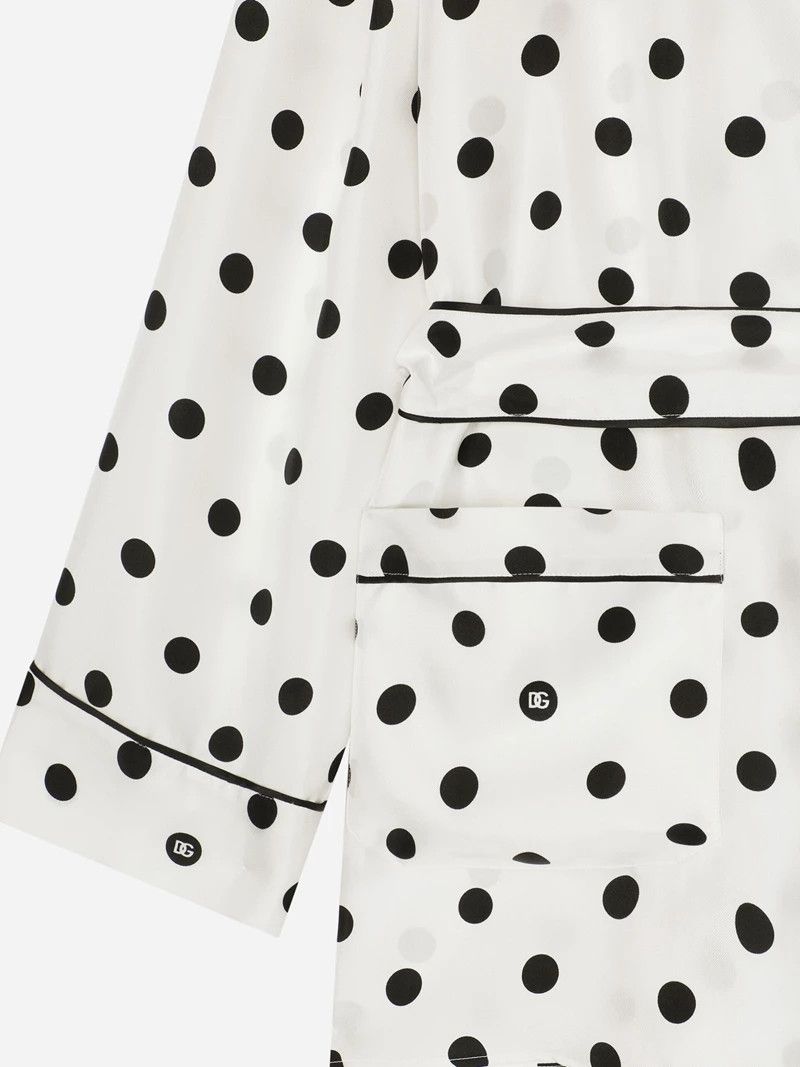 Dolce & Gabbana o1s22i1n1024 Silk Polka Dot Shirt in White Size M / US 6-8 / IT 42-44 - 4 Thumbnail