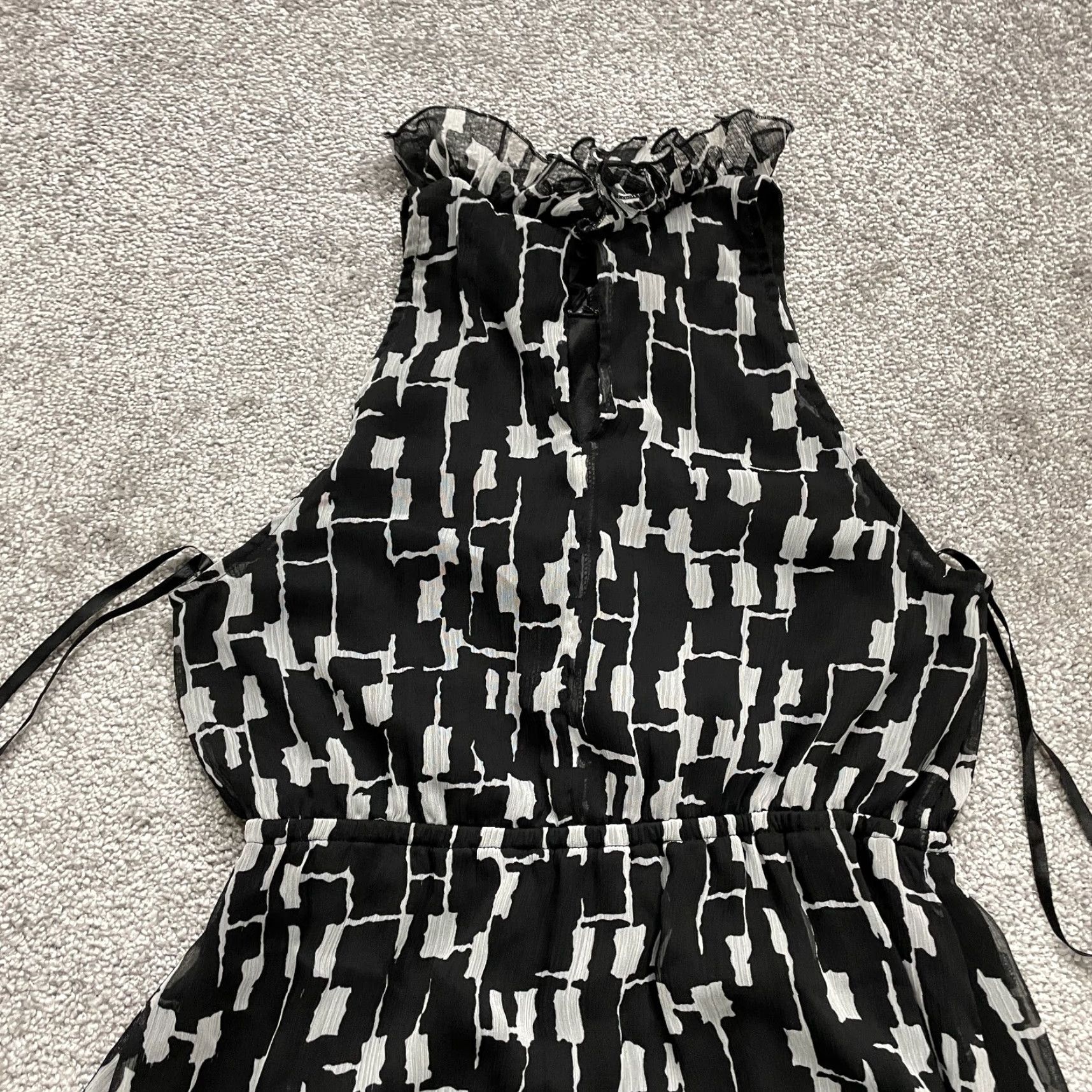 Merona Merona Dress Womens Small Black White Geometric Chiffon Halter Midi Sleeveless Ruffle Button Shirt? Size S / US 4 / IT 40 - 4 Thumbnail