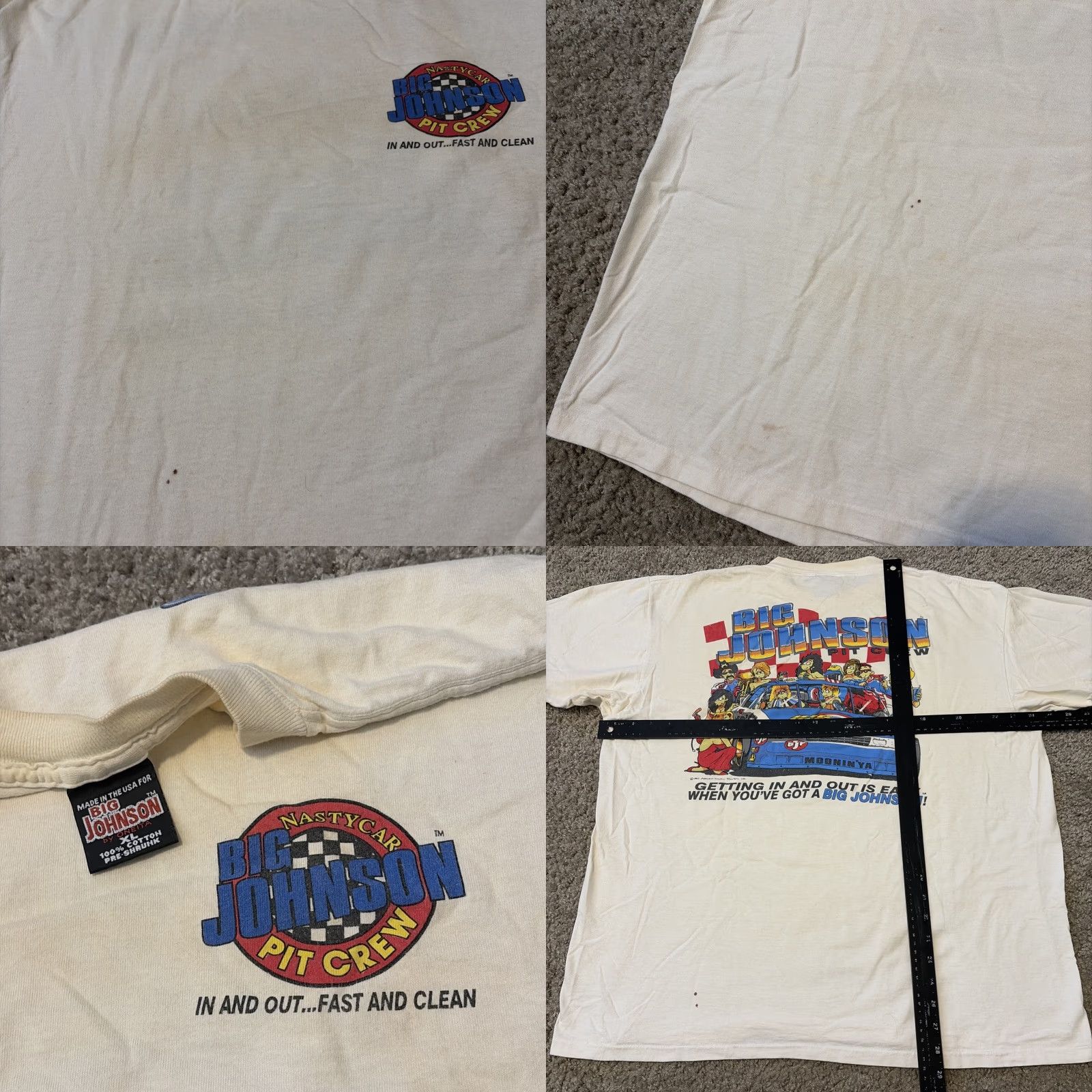 Big John VINTAGE 1993 Big Johnson Pit Crew Racing Raunchy Funny Comic White T-Shirt XL Mens Size US XL / EU 56 / 4 - 8 Thumbnail