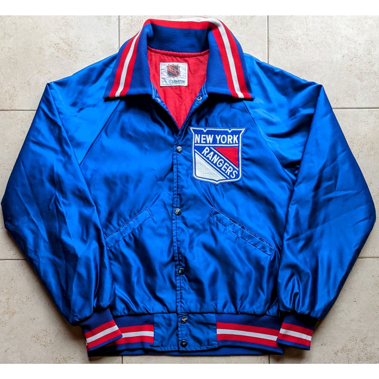 NHL × Starter New York Rangers 90s STARTER satin bomber M blue hockey vtg Size US M / EU 48-50 / 2 - 2 Thumbnail