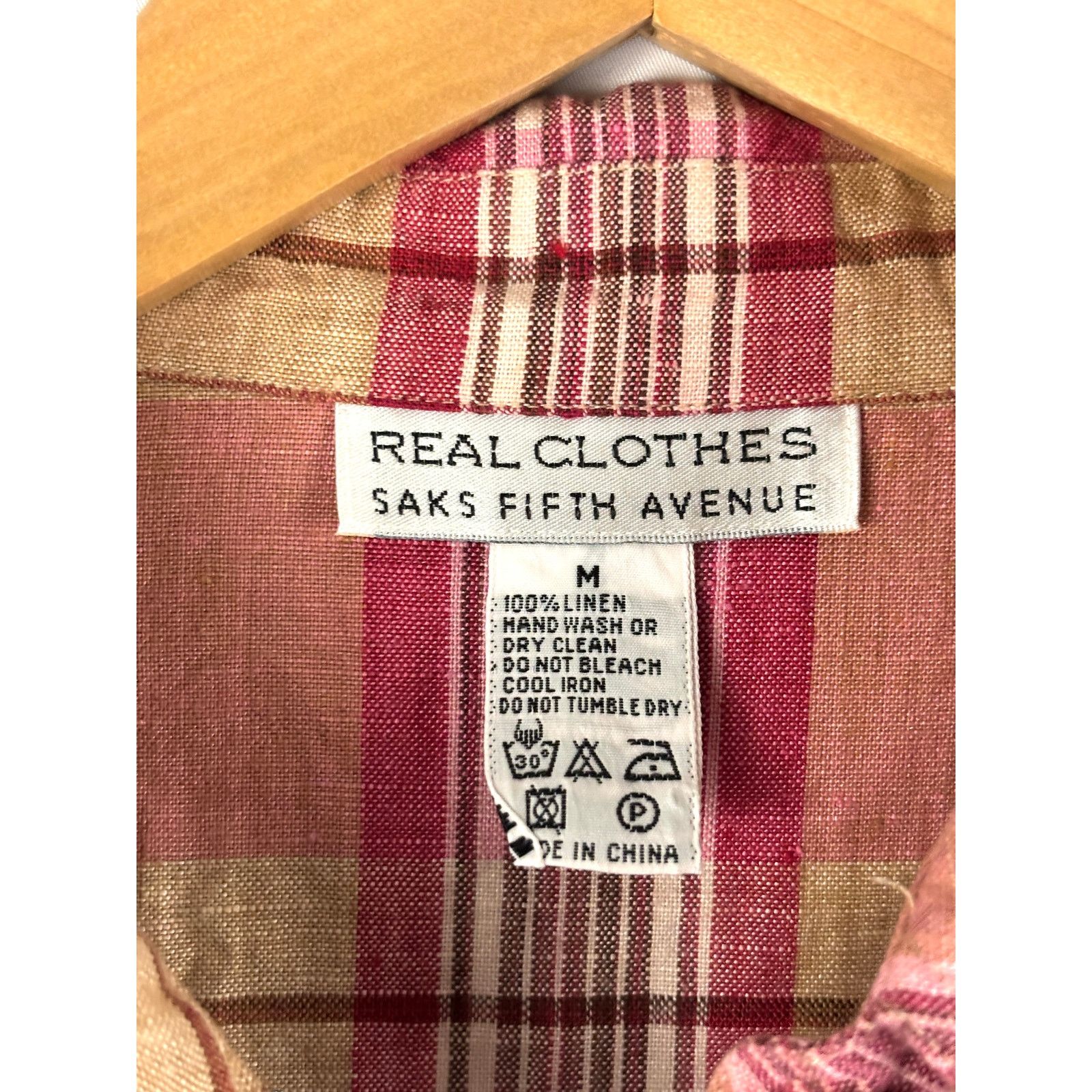 Saks Fifth Avenue Real Clothes Saks Fifth Avenue Blouse MEDIUM Plaid Linen Size M / US 6-8 / IT 42-44 - 4 Thumbnail
