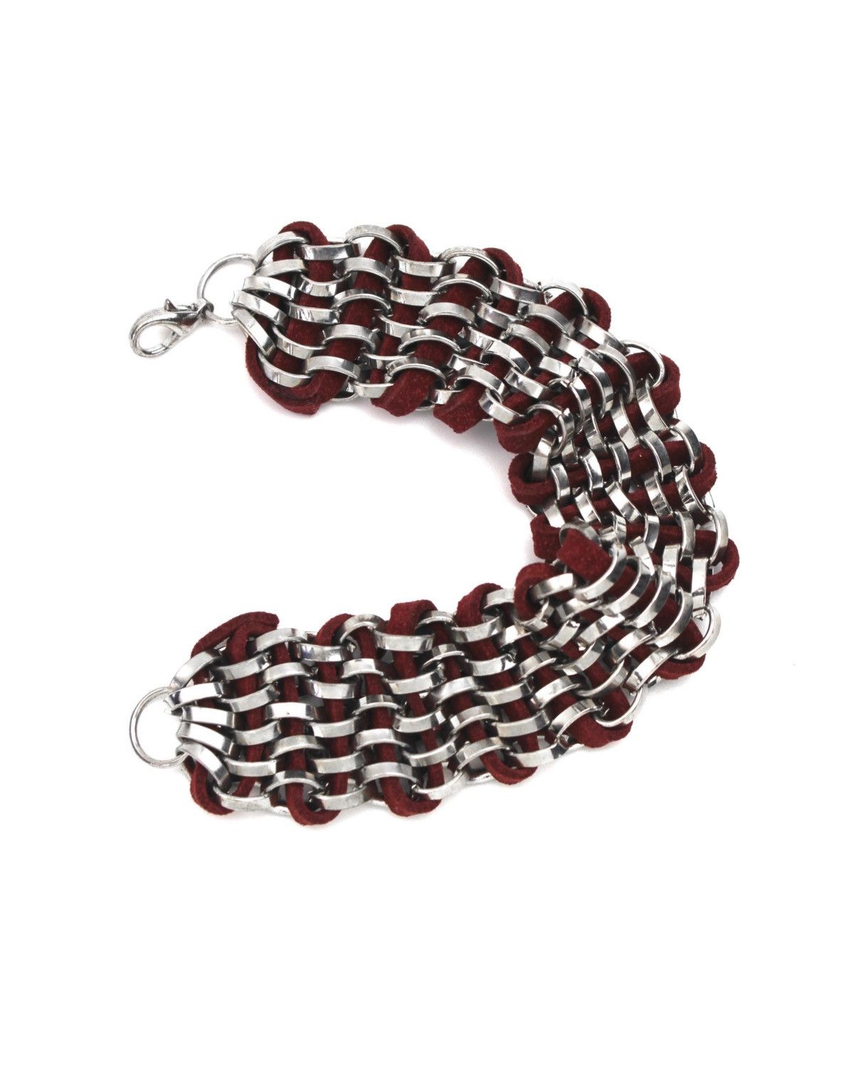 Hysteric Glamour 2000S JAPANESE MADE METAL WEAVE RED SUEDE LINK BRACELET Size ONE SIZE - 2 Thumbnail