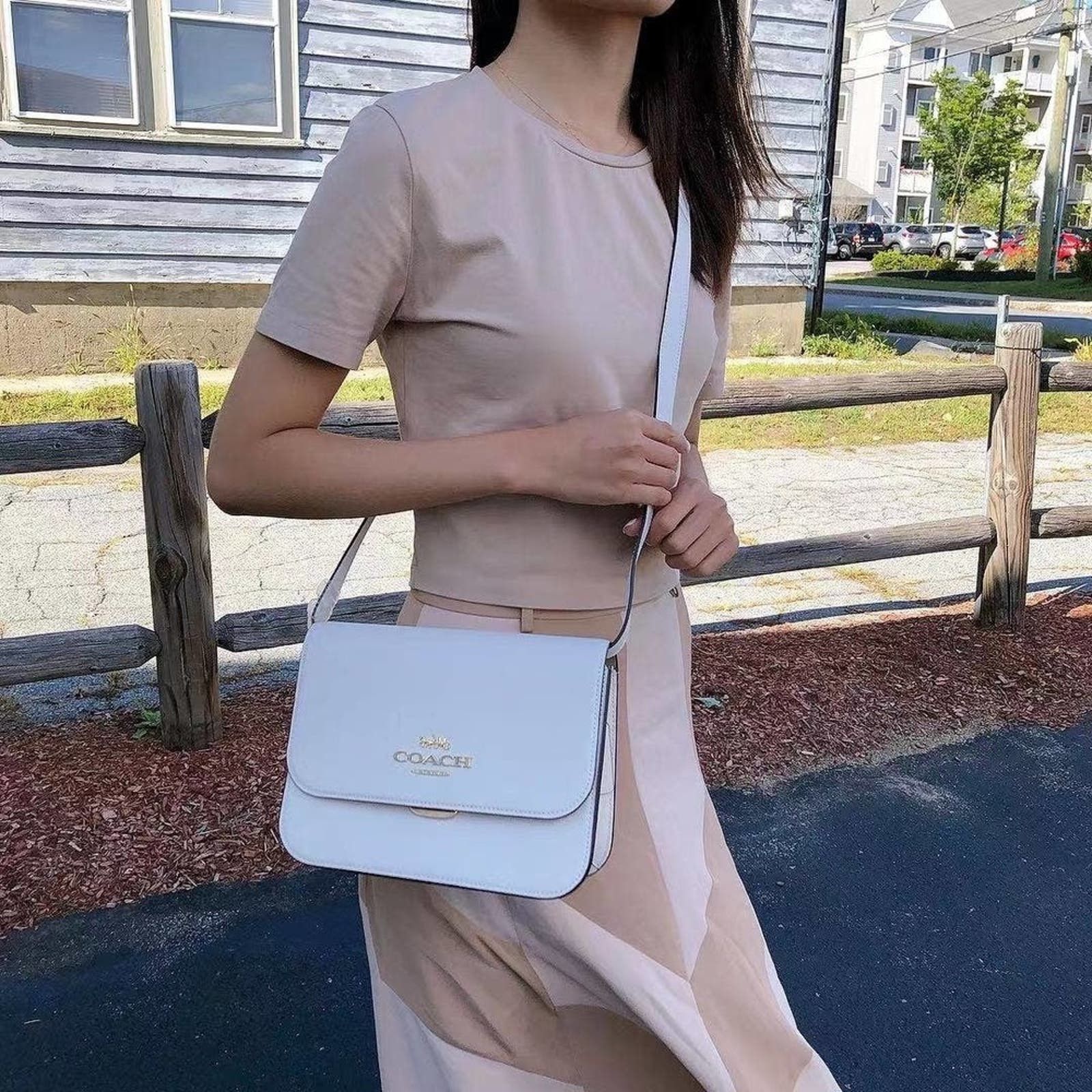 image of Coach C5632 Brynn Flap Crossbody Gold/chalk in Cream, Women's