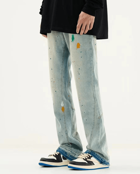 Japanese Brand × Jean High street trend straight loose ink-splashed jeans Size US 32 / EU 48 - 3 Thumbnail