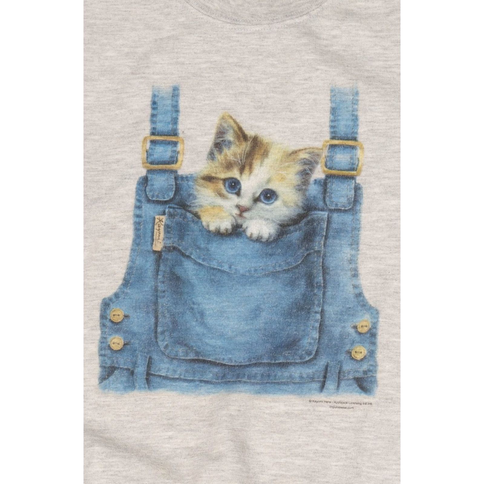 Gildan VINTAGE Gray Kitten In Overall Pocket Sweatshirt Gildan Large Grey Cotton / Polyester Long Sleeve Mens Womens 90s 100 % one-of-a-kind vintage Size US L / EU 52-54 / 3 - 2 Thumbnail