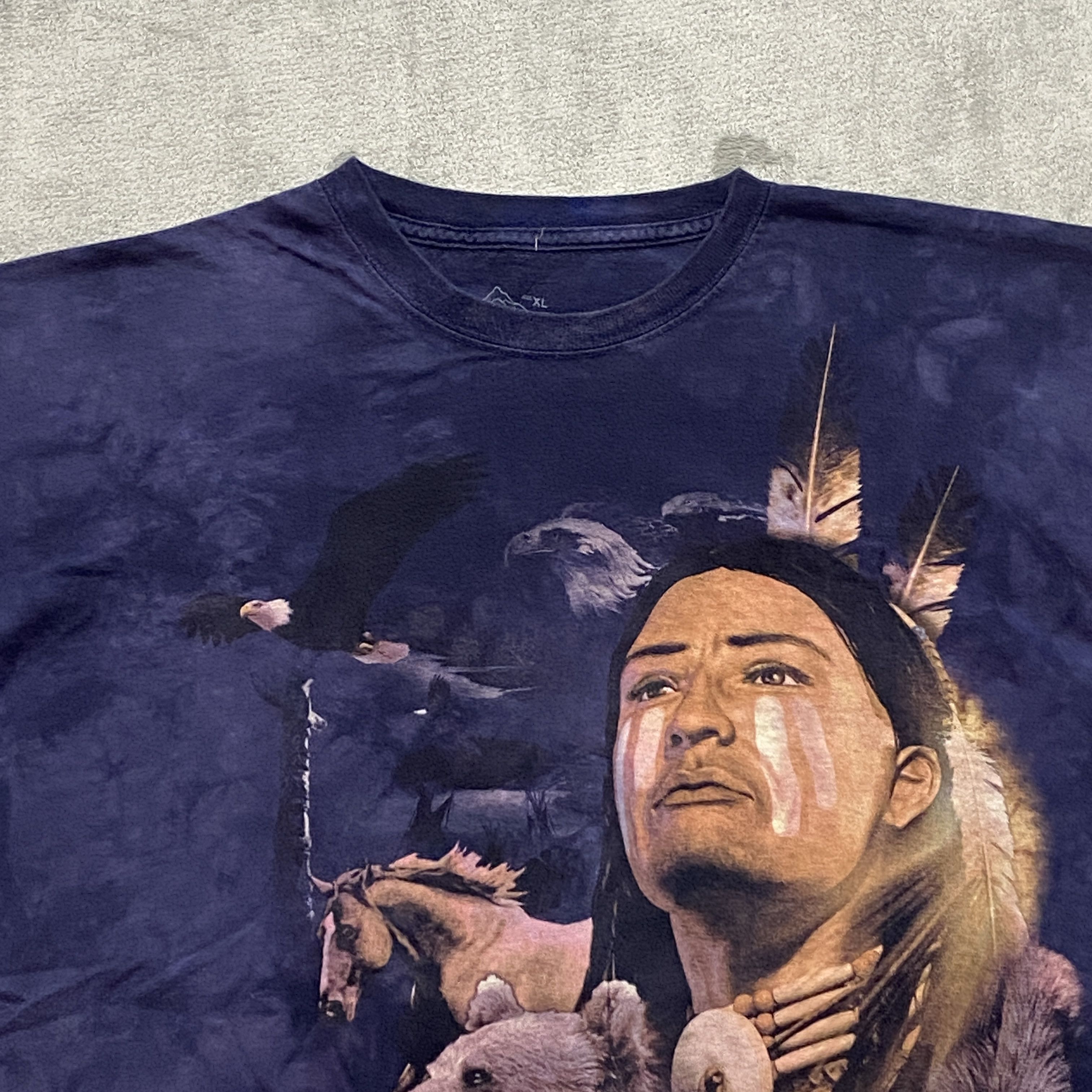 The Mountain × Vintage Y2K T Shirt Men XL VANISHING NATIVE WILDLIFE Blue Tie Dye Size US XL / EU 56 / 4 - 5 Thumbnail