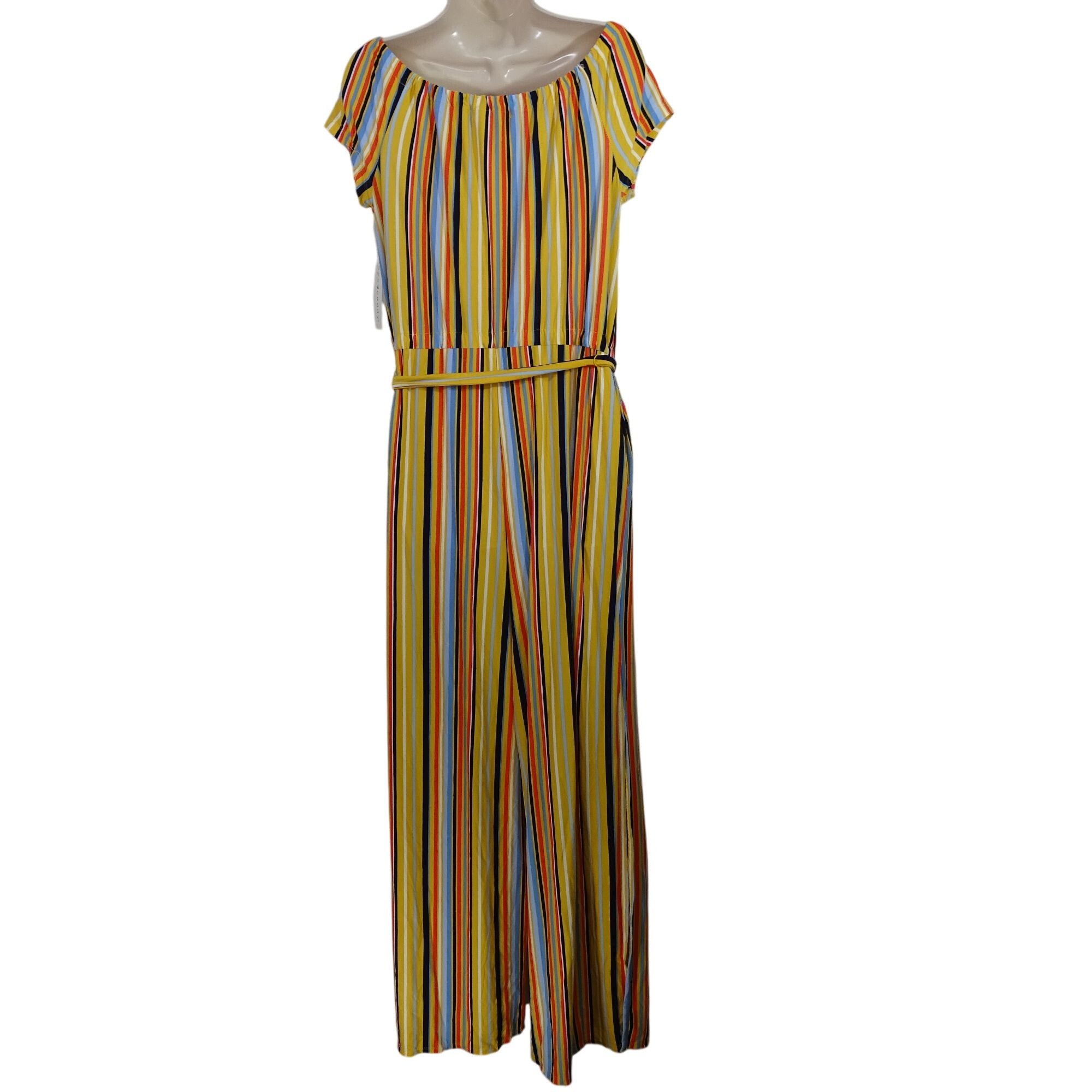 Other Eye Candy Multicolor Striped Off-Shoulder Jumpsuit Size 1X Size 40" / US 18 - 5 Thumbnail