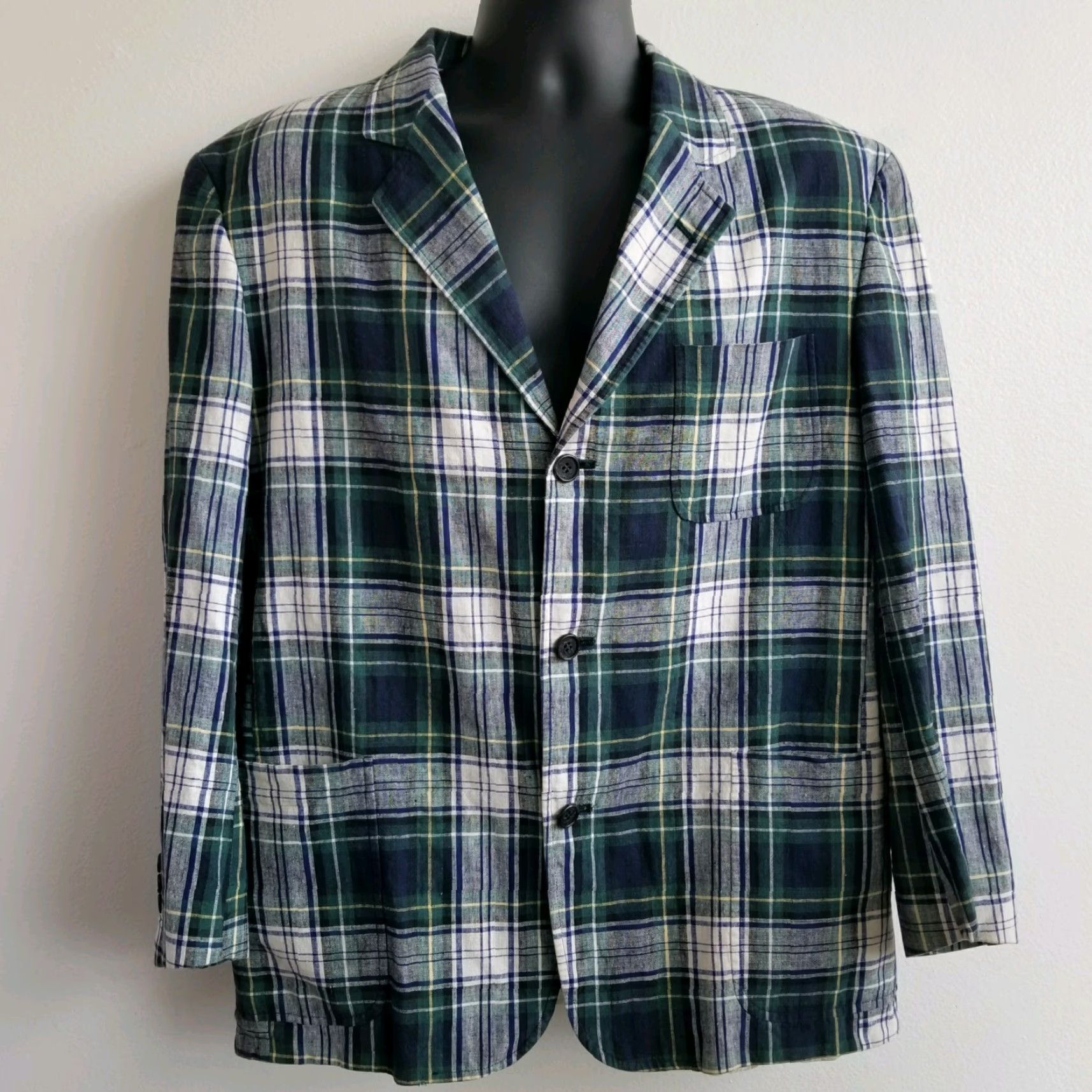 Tommy Hilfiger VINTAGE Tommy Hilfiger Blazer Shirt Mens 90's USA made Navy Blue Green Plaid Size Large Size 42R - 6 Thumbnail