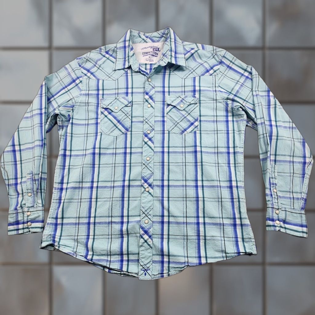 Wrangler Wrangler 20X Competition Shirt XL Blue Green Plaid Western Snap Pearl Rodeo Mens Size US XL / EU 56 / 4 - 1 Thumbnail