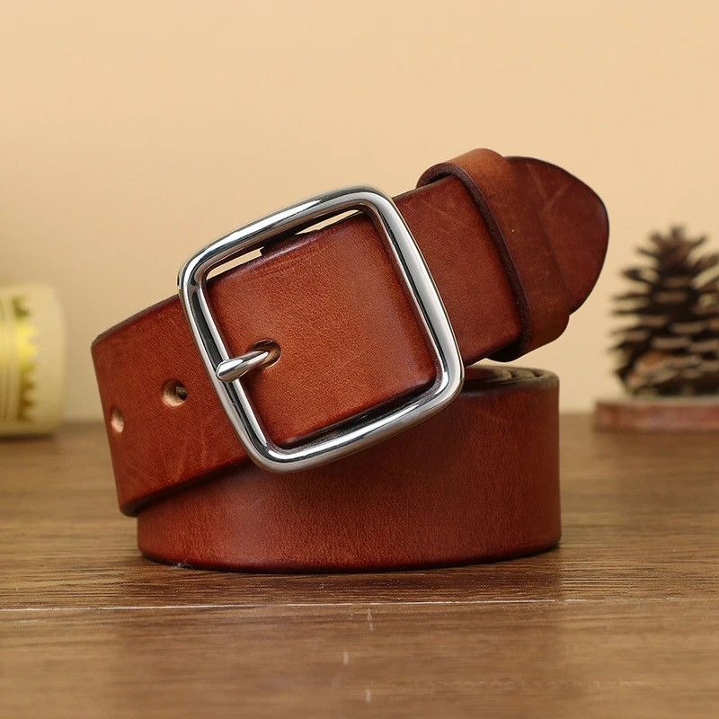 Leather × Vintage Anti Allergy Buckle Belt Vintage Cowskin Genuine Leather Size ONE SIZE - 2 Thumbnail