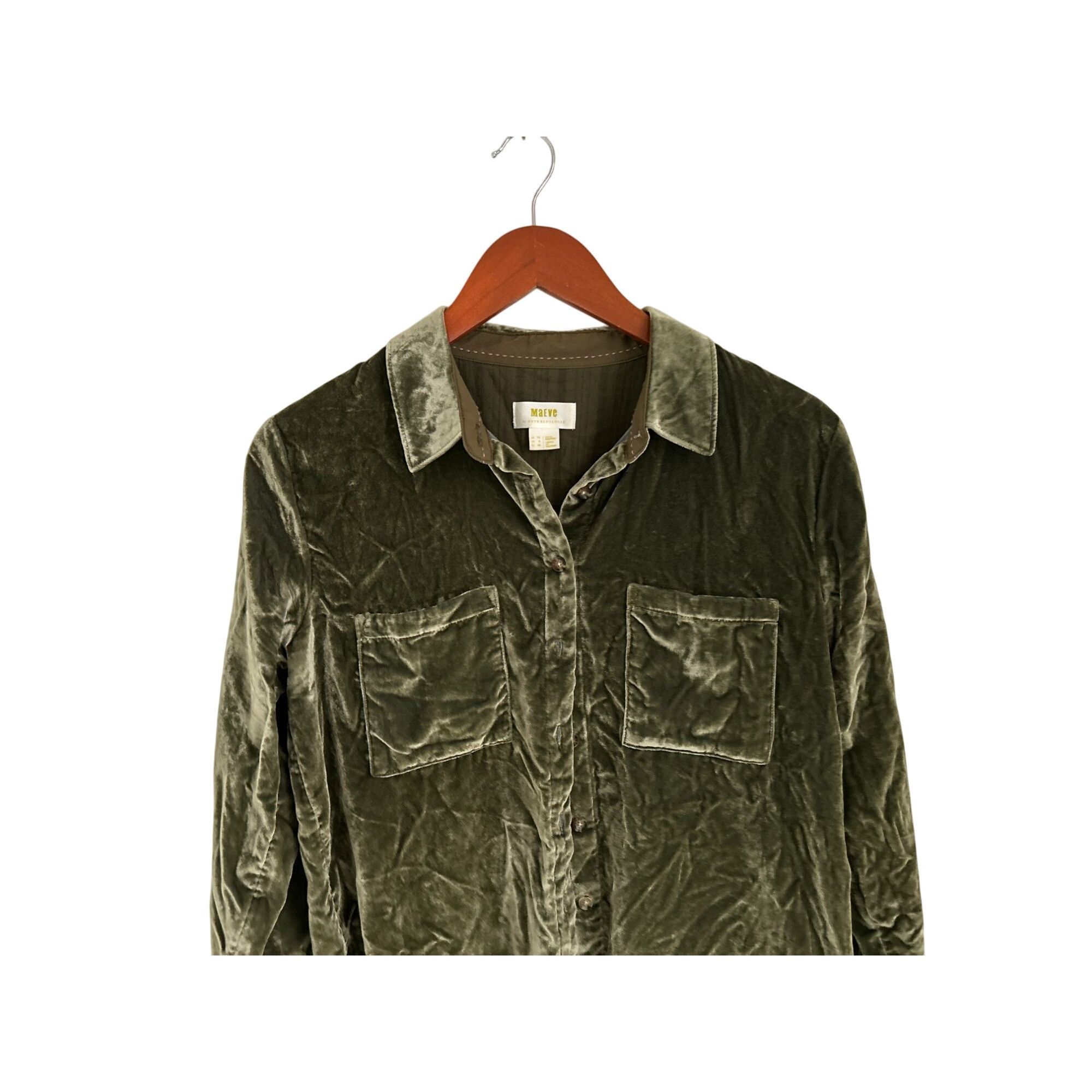 Anthropologie Anthropologie Maeve Karina Green Velvet Button Down Long Sle Size M / US 6-8 / IT 42-44 - 3 Thumbnail