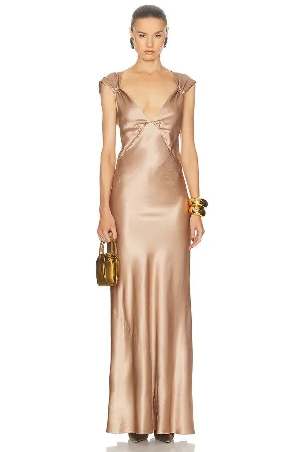 Saint Laurent Paris o1bcso1str1125 Cross-Back Dress in Silk Satin in Rose/Beige Size S / US 4 / IT 40 - 1 Thumbnail
