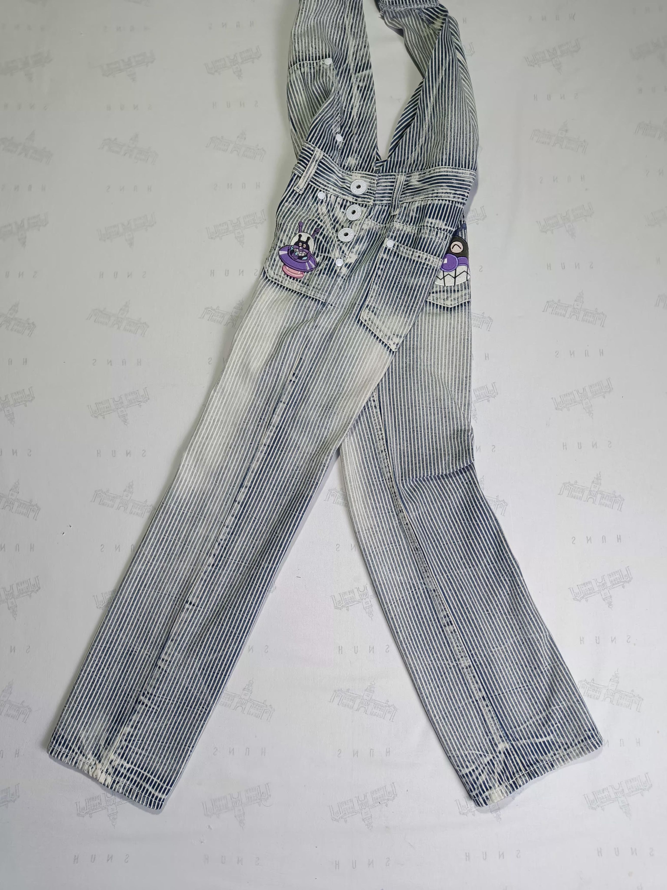 Japanese Brand Vintage Hickory Stripe Overall Cartoon Character Baikinman Size 26" / US 2 / IT 38 - 20 Thumbnail