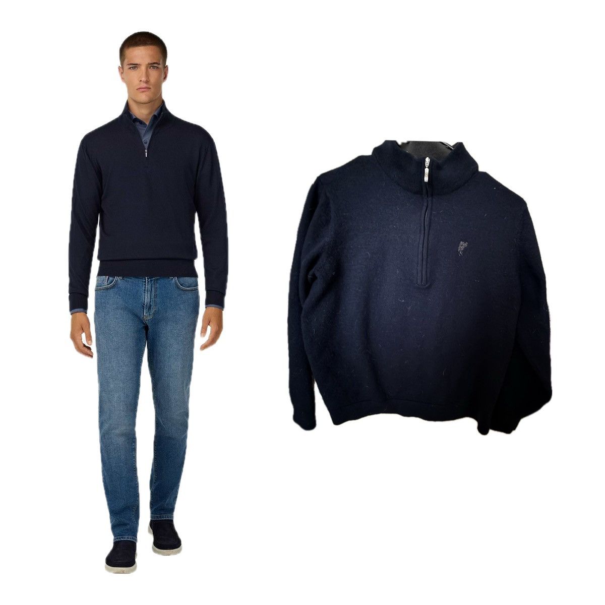 Ashworth VINTAGE Ashworth Merino Wool Half Zip Jumper Men’s Navy Blue Size US L / EU 52-54 / 3 - 1 Thumbnail