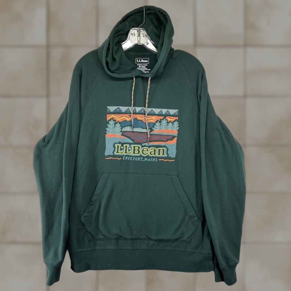 Vintage L.L Bean Hoodie Mens M Green Graphic Pullover Size US M / EU 48-50 / 2 - 1 Thumbnail