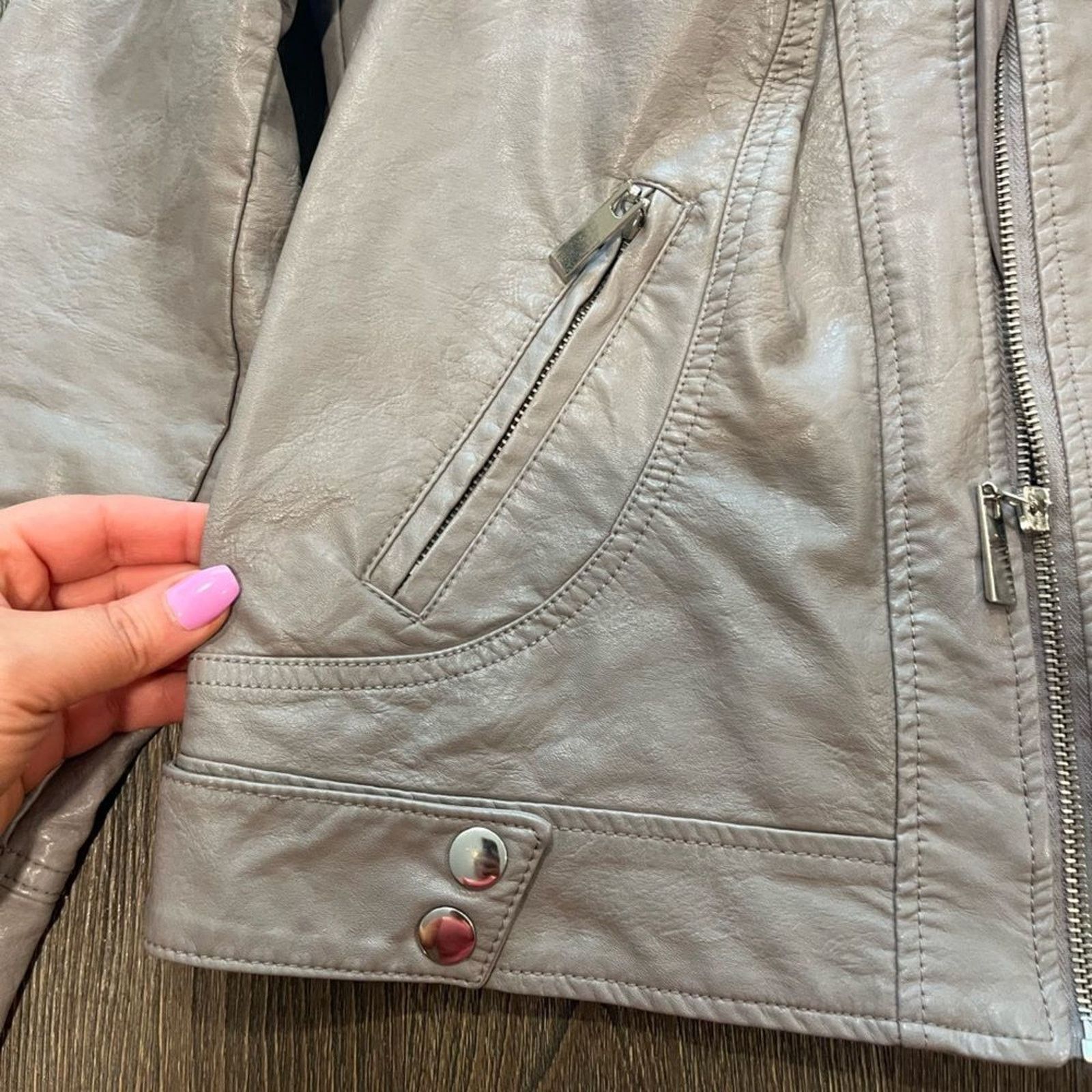 Apt. 9 Apt 9 Taupe Faux Leather Motorcycle Jacket Size M Size M / US 6-8 / IT 42-44 - 3 Thumbnail
