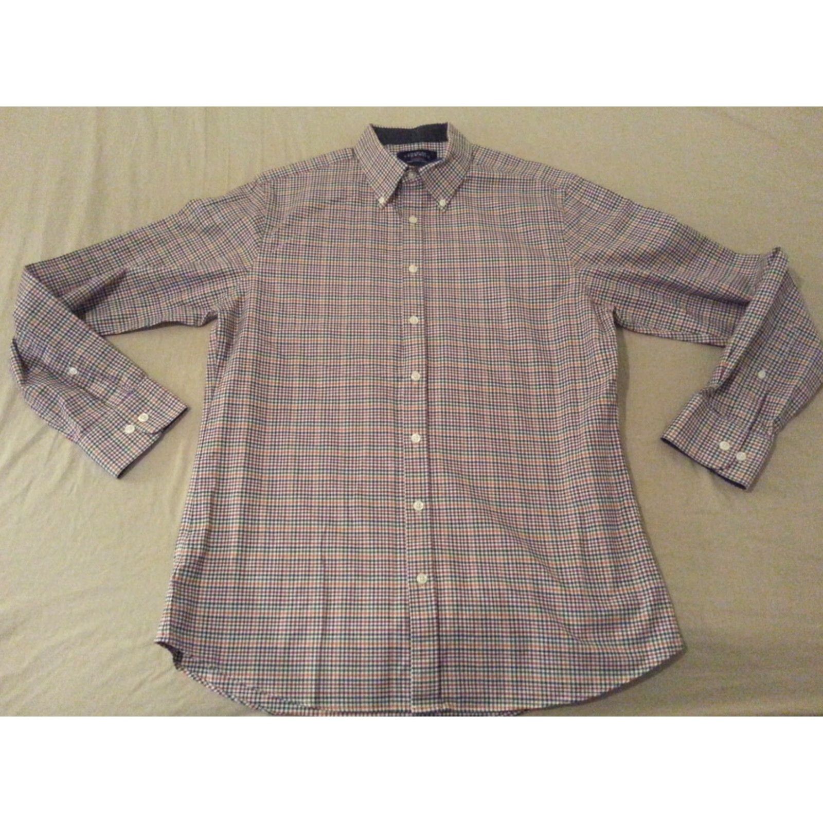 Charles Tyrwhitt VINTAGE Charles TYRWHITT Plaid Dress Shirt M Medium Slim Green Red Button Cotton Size 40R - 2 Thumbnail