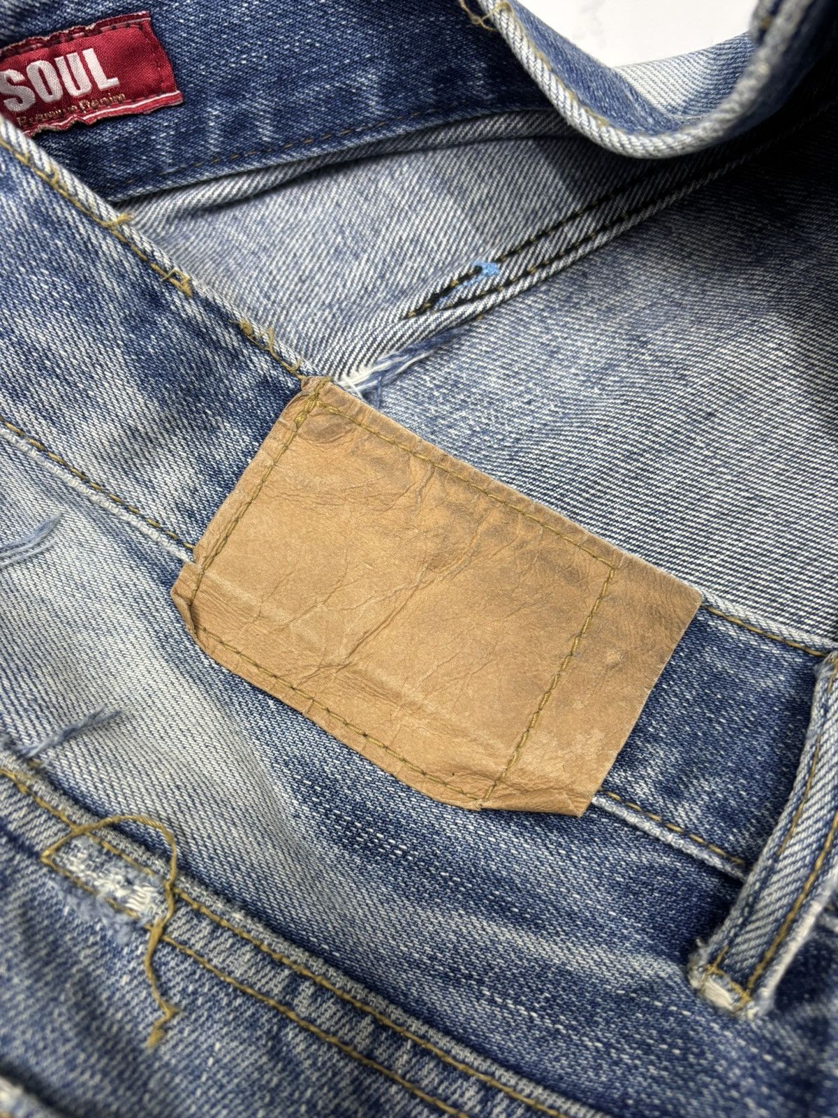 Japanese Brand × Jean × Vintage Vintage Rubber Soul Thrashed Rips Distressed Denim Jeans Size US 36 / EU 52 - 10 Thumbnail