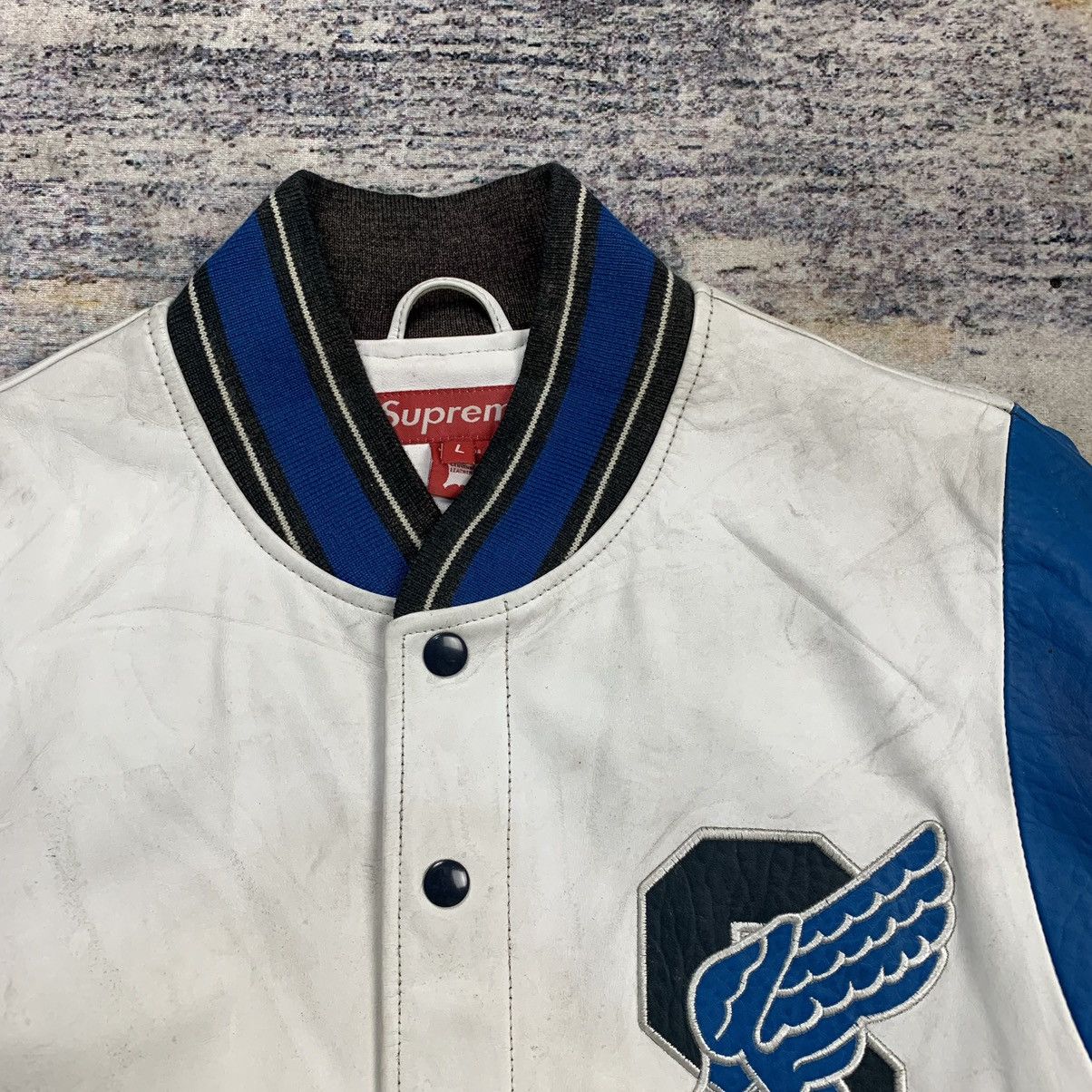 Supreme Rare 2001 Supreme S Wing varsity leather jacket Size US L / EU 52-54 / 3 - 6 Thumbnail