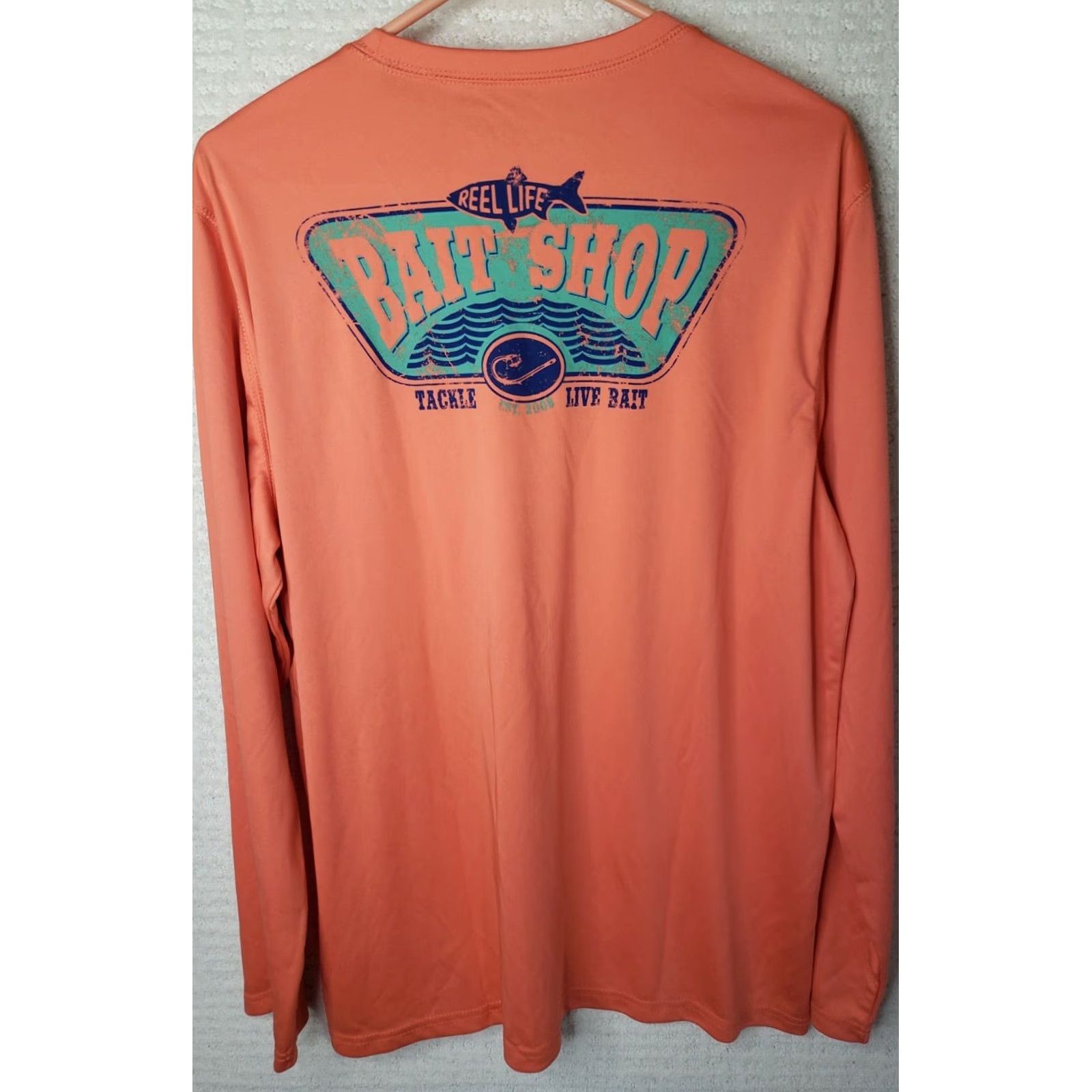 Alife Reel Life Mens Peach Orange Graphic T Shirt Long Sleeve L Fish Logo Back T Shirt Size US L / EU 52-54 / 3 - 6 Thumbnail